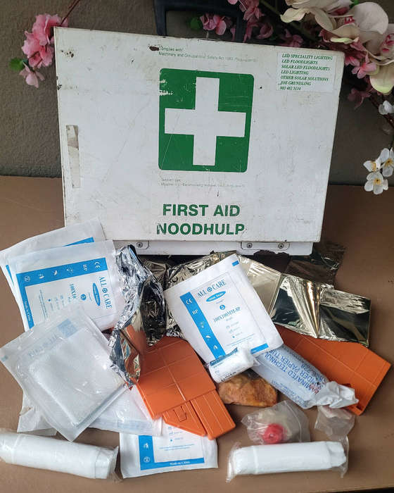 First Aid Box. Well Used And Loaded. (Paint Peeling At The Bottom). Please View All Pics.