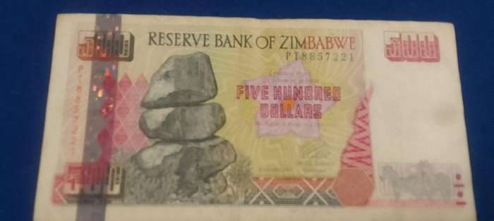 BANK OF ZIMBABWE FIVE HUNDRED DOLLARS -  CIRCULATED CONDITION - 2001 - 2 NOTES