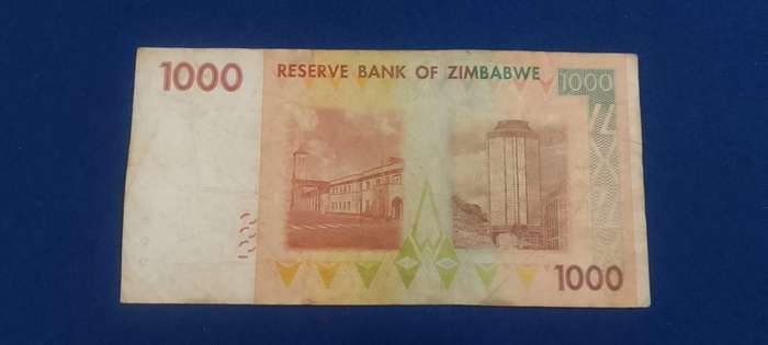 BANK OF ZIMBABWE ONE THOUSAND DOLLARS -  CIRCULATED CONDITION - 2007  A-NUMBERS -2 NOTES