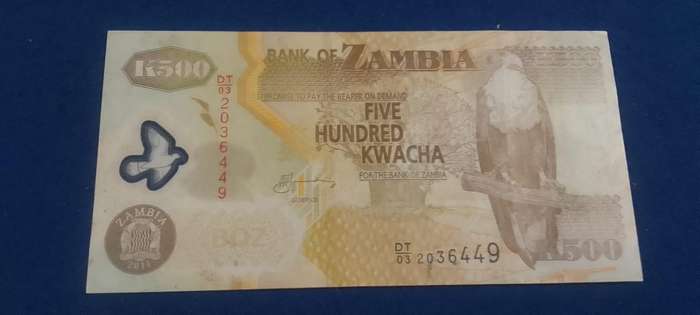BANK OF ZAMBIA  FIVE HUNDRED KWACHA BANKNOTE