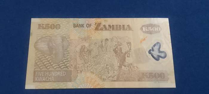 BANK OF ZAMBIA  FIVE HUNDRED KWACHA BANKNOTE