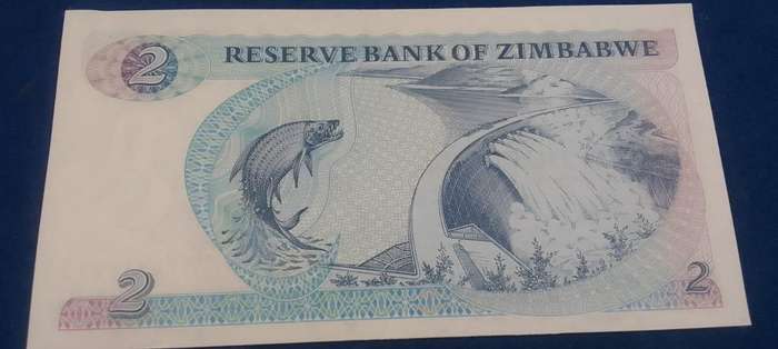 TWO DOLLARS BANK OF ZIMBABWE BANKNOTE-  AUNC CONDITION - A-NUMBER