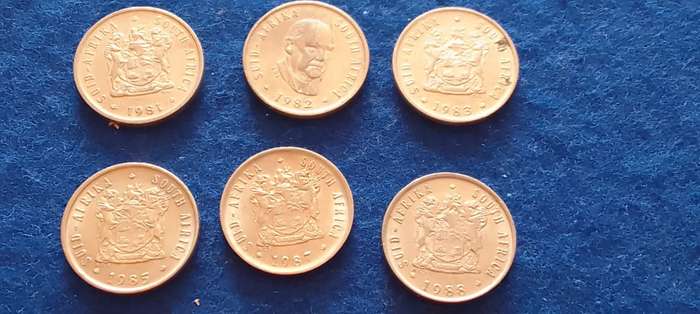 RSA Five cent nickel coins (1981/82/83/85/87/88)  circulated condition -take all