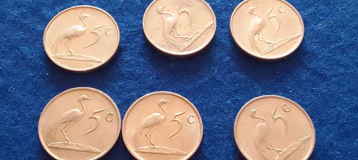 RSA Five cent nickel coins (1981/82/83/85/87/88)  circulated condition -take all