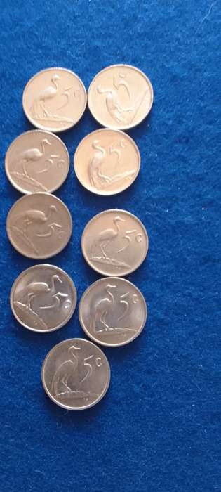 RSA Five cent nickel coins (1980-1988) sequenced- circulated