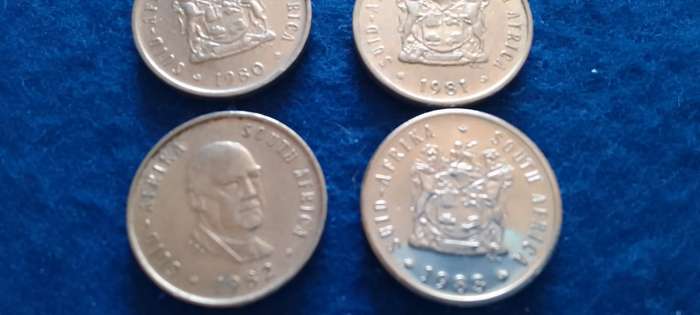 RSA Five cent nickel coins (1980-1988) sequenced- circulated