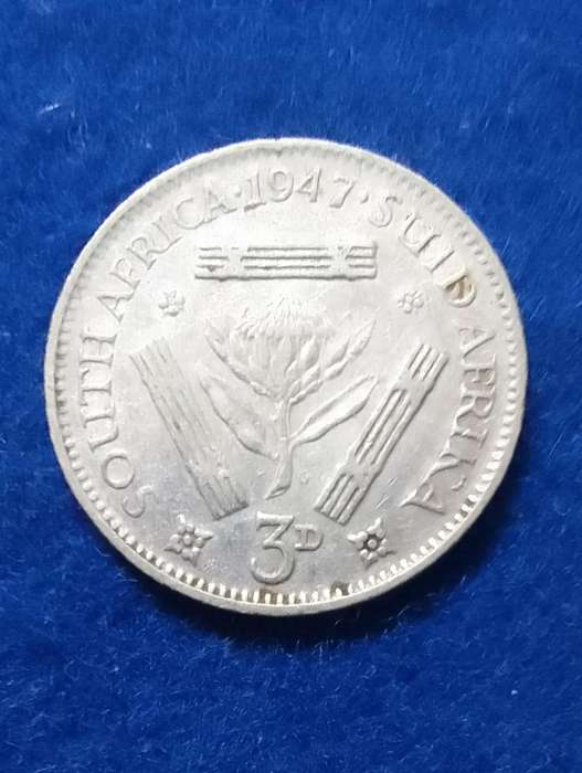 1947 South Africa Three Pence (3D) silver coin - circulated