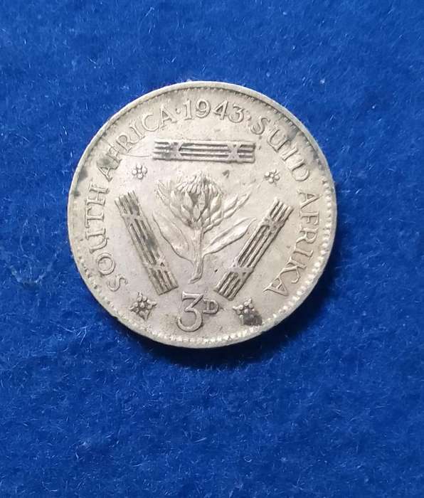 1943 South Africa Three Pence (3D) silver coin - circulated