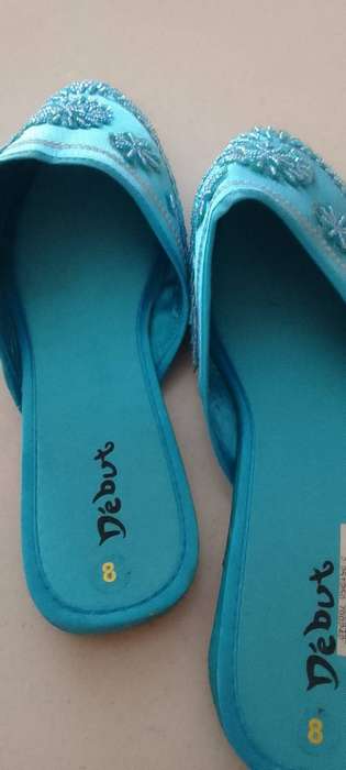 Ladies shoes size 8 -  slip on blue satin (Debut brand) in the box