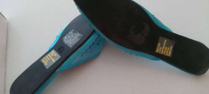 Ladies shoes size 8 -  slip on blue satin (Debut brand) in the box