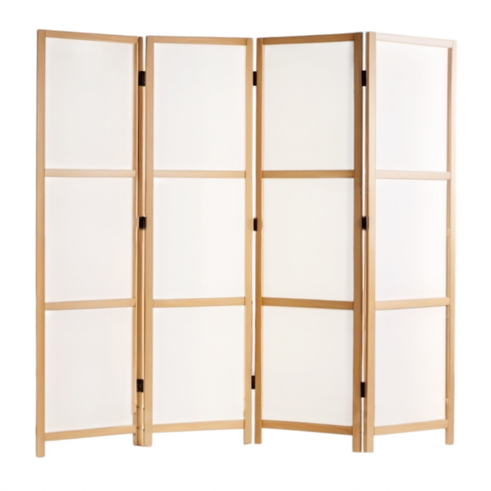 White 4-Panel Folding Privacy Screen Room Divider with Solid Wooden Frame (180x176x2) cm
