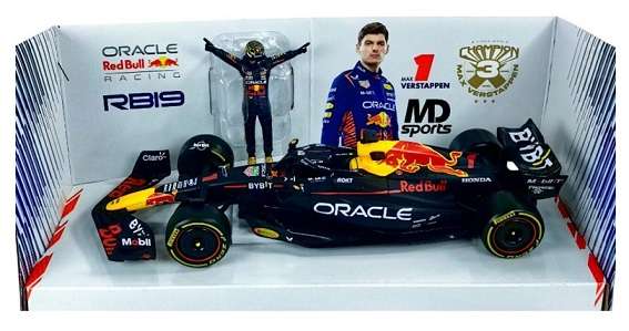 Burago 28036 Formula 1 F1 Red Bull RB19 No 1 Verstappen with figurine 3 times World Champ