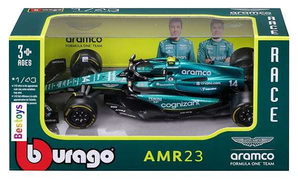 Burago 38090 Formula 1 F1 Aston Martin AMR23 2023 GP No 14 Alonso "Aramco"