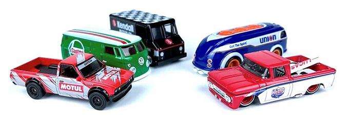 Hot Wheels Premium Set Oils Haulin Gas Tanker VW Kombi Chevy Pickup Datsun 620 Combat Medic