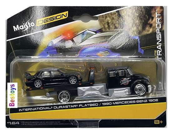 Maisto Design Elite Transport International Durastar Flatbed Recovery Truck + Mercedes Benz 190E '90