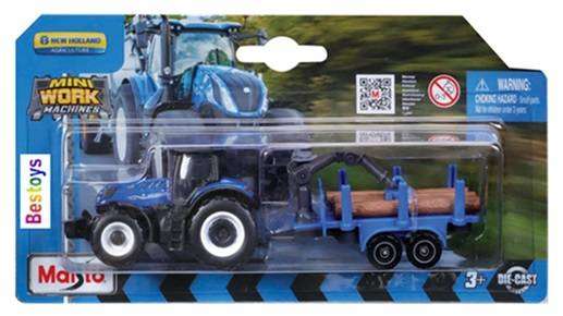 Maisto Mini Work Machines Tractor New Holland T7 315 + Log Trailer