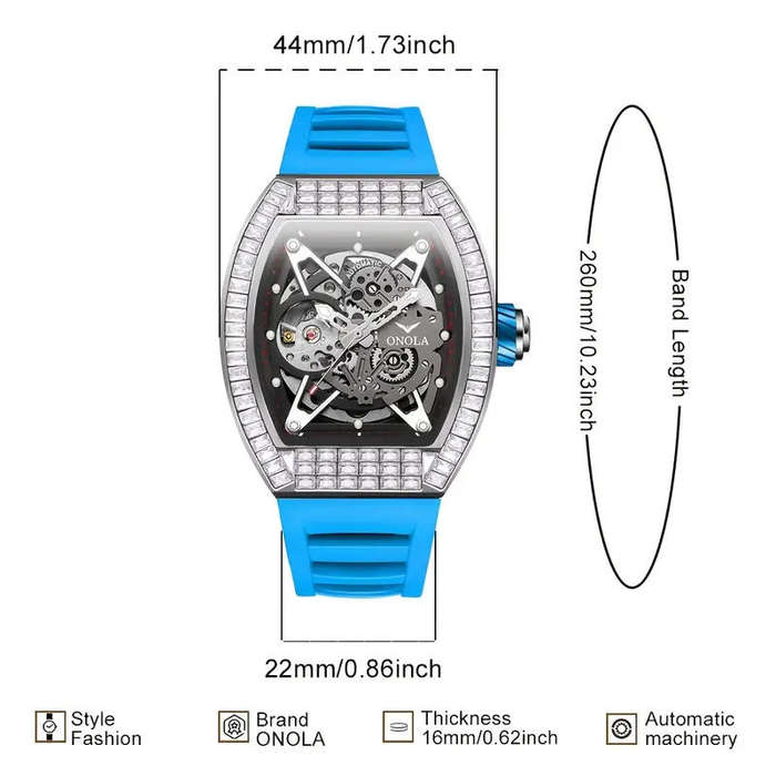 ONOLA Skeleton Mechanical Watch with Barrel Design (Richard Mille Homage)