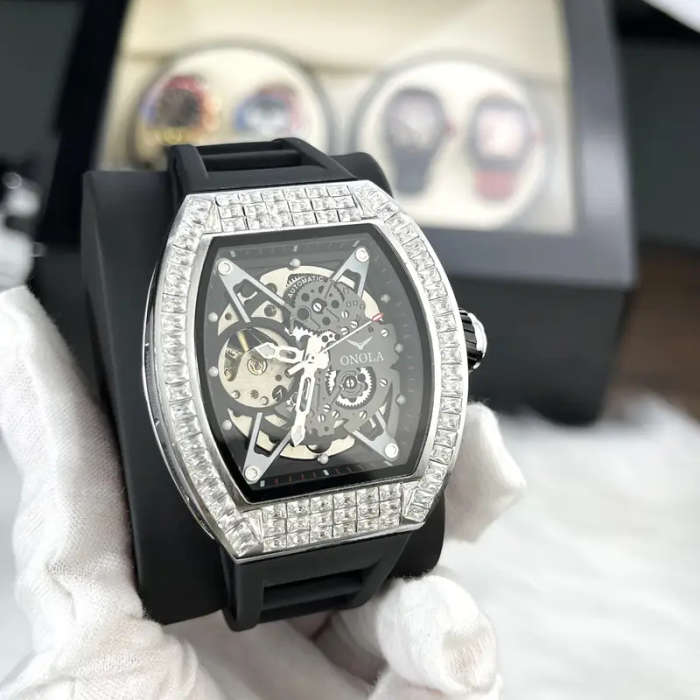 ONOLA Skeleton Mechanical Watch with Barrel Design (Richard Mille Homage)