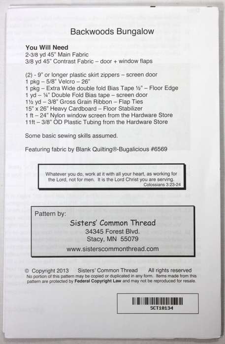 Sisters Common Thread - Backwoods Bungalow Test for 18 inch Dolls - Sewing Pattern