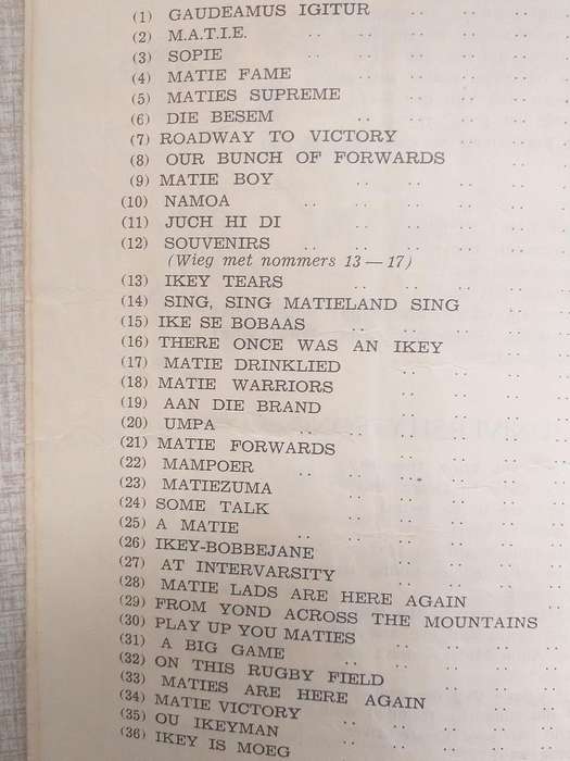1957 Intervarsity liedjies Stellenbosch Universiteit Maties