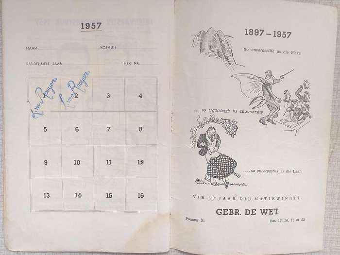 1957 Intervarsity liedjies Stellenbosch Universiteit Maties