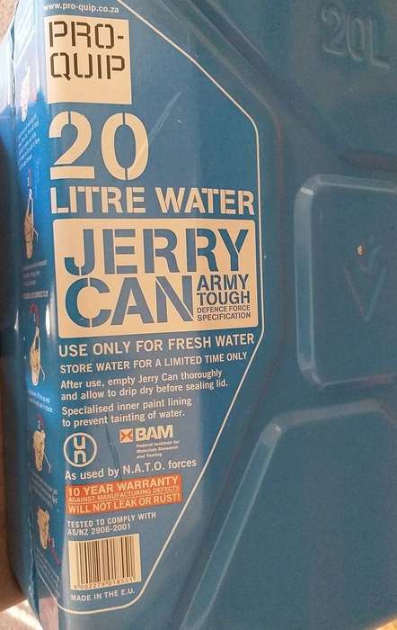 20 L Blue metal water jerry can as used by NATO forces (Pro Quip)