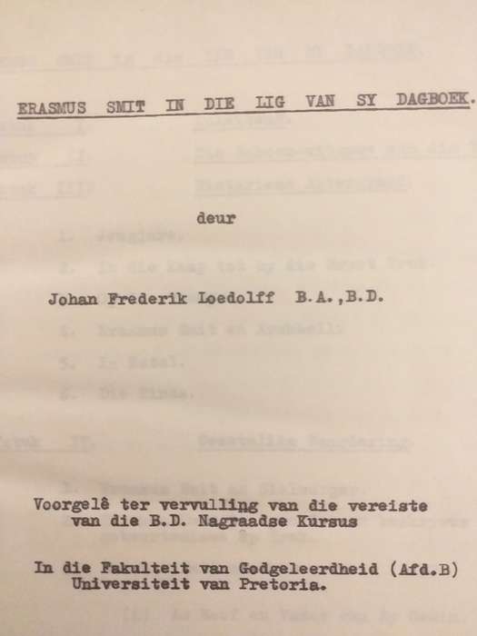 Erasmus Smit in die lig van sy dagboek (JF Loedolff) Oorspronklik getik
