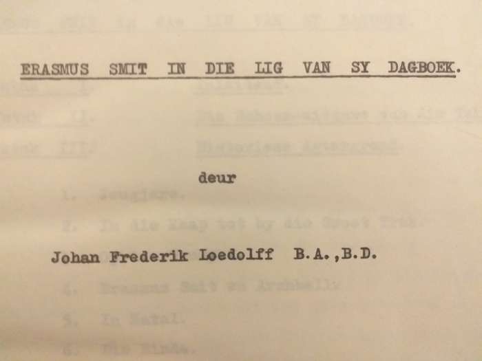 Erasmus Smit in die lig van sy dagboek (JF Loedolff) Oorspronklik getik