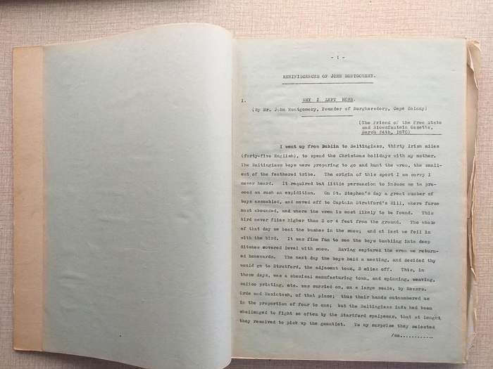 Reminiscences of John Montgomery founder of Burghersdorp - Original typed manuscript