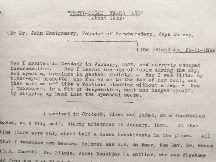 Reminiscences of John Montgomery founder of Burghersdorp - Original typed manuscript