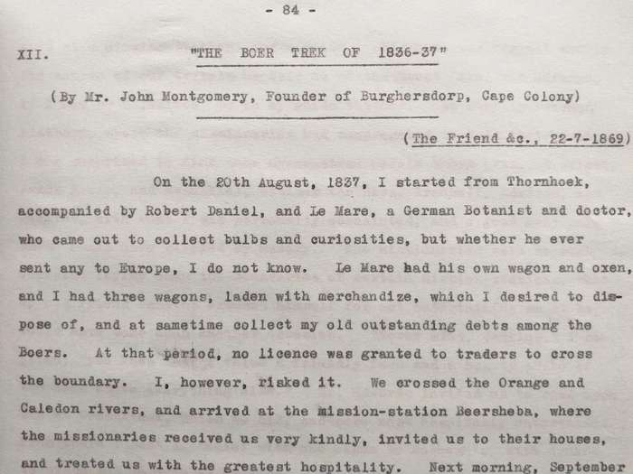 Reminiscences of John Montgomery founder of Burghersdorp - Original typed manuscript