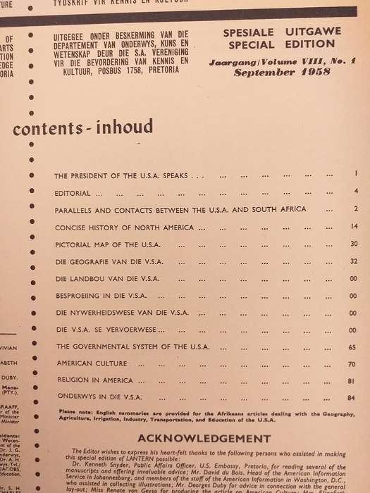 Lantern Tydskrif Magazine Jul - Sept 1958 vol 8 nr 1 Spotlight on the USA