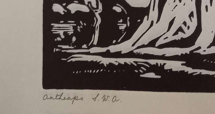 Linosniee afdruk van MIershope SWA deur Jacob Hendrik Pierneef