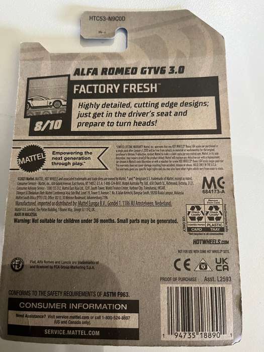 Hot wheels alpha Romeo GTV long card white