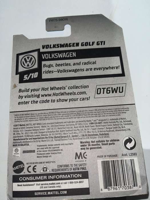 Hot wheels Volkswagen Golf GTi long card import