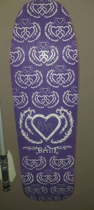 Hand signed Bam Magera Heart foundation Velvet skate board.