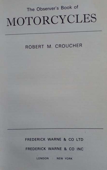 Book - The Observers Book Of Motorcycles - Robert Croucher - 1976 - Pocket