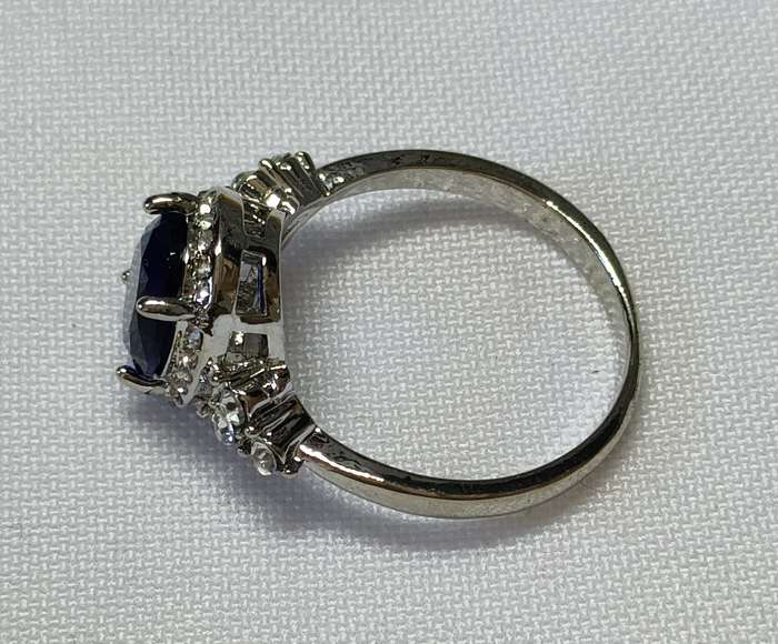 Gorgeous Large Sapphire Blue and White CZ ring:  Size US7