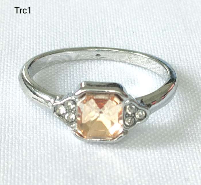 Dress ring -lab created citrine colour and clear stones- size US 7
