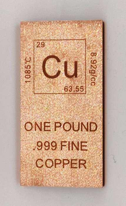 .999 Fine Copper Bullion bar - weight one pound -1 lb or 16 oz - ideal for investors
