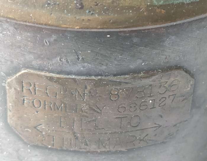 SAR/SAS Railway lamp with brass signage + serial numbers still intact: H: 255 mm: Top condition