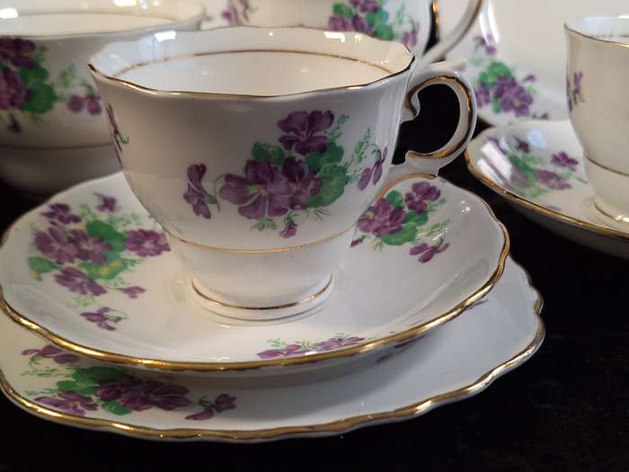 Vintage 1940's Purple Violets Colclough Bone China Tea Service.