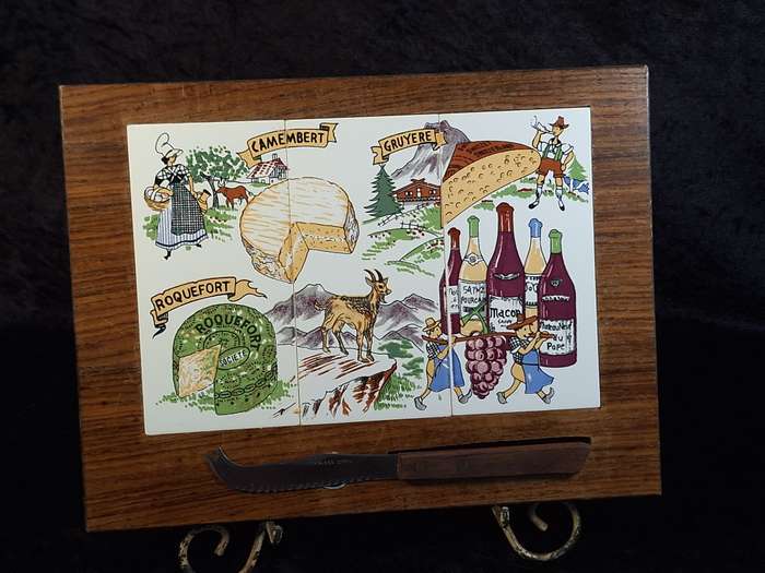 Vintage Cheese Board with Magnetic Knife Holder and Knife.