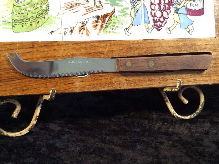 Vintage Cheese Board with Magnetic Knife Holder and Knife.