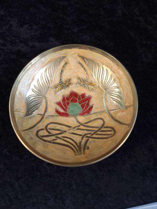Vintage Brass Hand Painted Enamel Cloisonne Sweet Bowl - B.