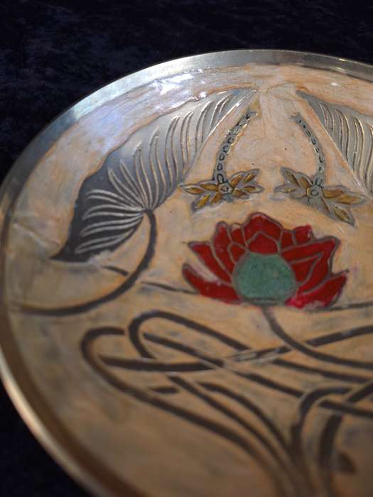 Vintage Brass Hand Painted Enamel Cloisonne Sweet Bowl - B.