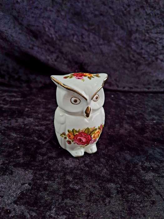 Beautiful Cottage Rose - Fine Bone China Owl Trinket.