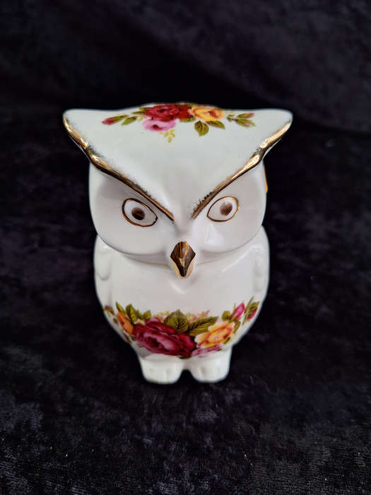 Beautiful Cottage Rose - Fine Bone China Owl Trinket.