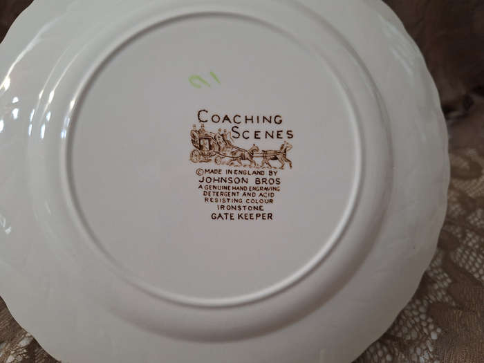 Beautiful Johnson Bros Ironstone Coaching Scenes Tea Trio - B.