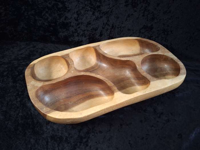 Vintage Hand Made Wooden Snack Tray.